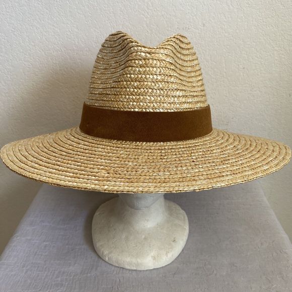 Gigi Pip Isla Sunhat Natural Straw Wide Brim Fedora Suede Band NEW (Other) OS - Picture 2 of 9